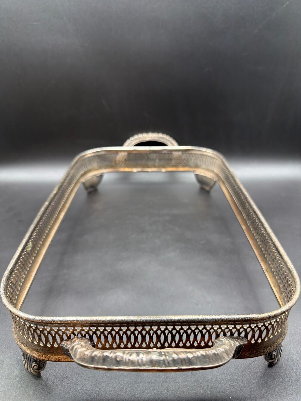 FB Rogers 1883 Silverplate Pierced Gallery Casserole Holder Frame No Insert